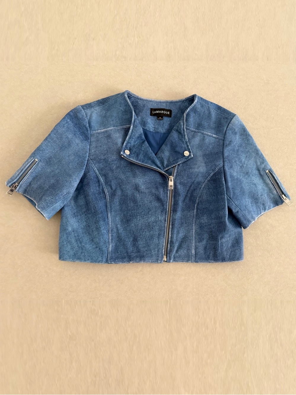NWOT LAMARQUE Kirsi Distressed Indigo Lamb Leather Cropped Moto Jacket M SoldOut